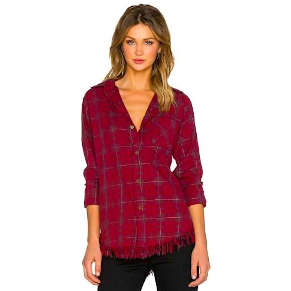 Current/Elliott The Prep School Shirt Syrah Tinsel Plaid Size 2/Large